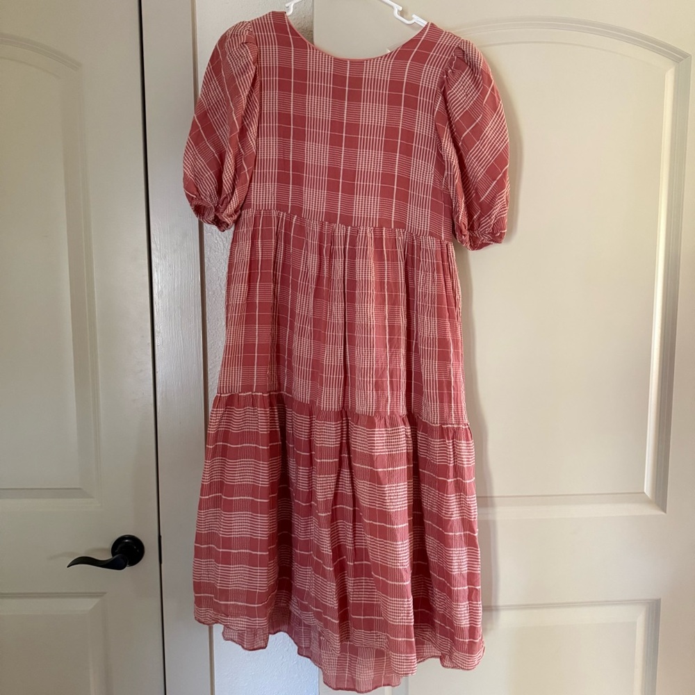 ENGLISH FACTORY Pink Plaid Midi Dress